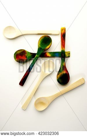 Colourful Hand Dyed Wooden Spoons Dyed With Food Colouring.