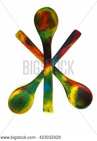 Colourful Hand Dyed Wooden Spoons Dyed With Food Colouring.