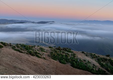 Fog Rolling Over Salinas Valley Via Fremont Peak State Park, Monterey And San Benito Counties, Calif