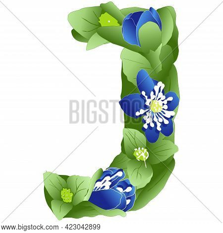 Vector Image Of The Letter J Of The English Alphabet Made In The Form Of Flowers And Leaves Of Liver