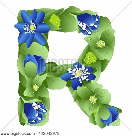 Vector Image Of The Letter R Of The English Alphabet Made In The Form Of Flowers And Leaves Of Liver