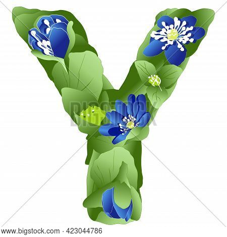 Vector Image Of The Letter Y Of The English Alphabet Made In The Form Of Flowers And Leaves Of Liver
