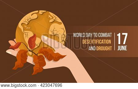 World Day To Combat Desertification And Drought Banner With Hand Hold Circle Drought Soil Dry Desert