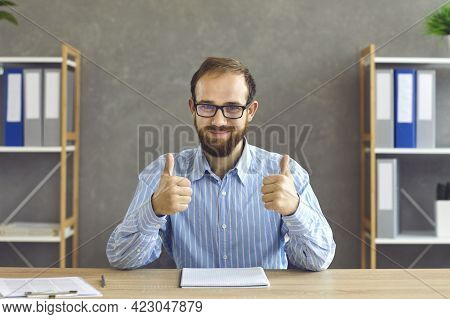 Happy Young Businessman Or Office Worker Showing That Hes Satisfied With Work Results