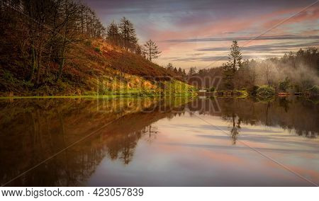 The Upper Lake At Penllergare Nature Reserve, Swansea, Uk