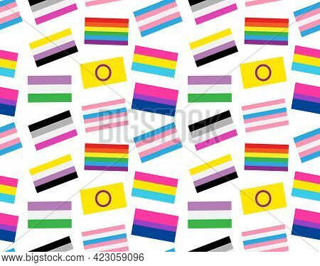 Vector Seamless Pattern Of Flat Lgbt Lgbtq Community Pride Flag Isolated On White Background