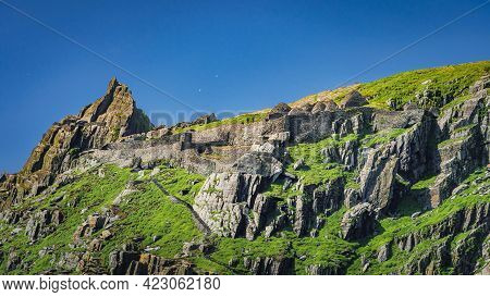 Tourists Visiting Skellig Michael Island And Monks Hermitage, Where Star Wars Were Filmed, Unesco Wo