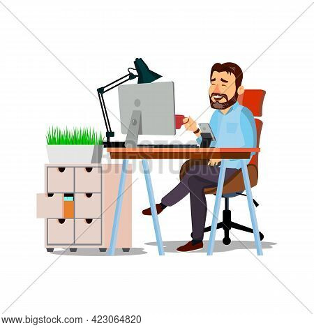 Software Developer Man Wrote Program Joke On Computer Cartoon Vector. Software Developer Man Wrote P