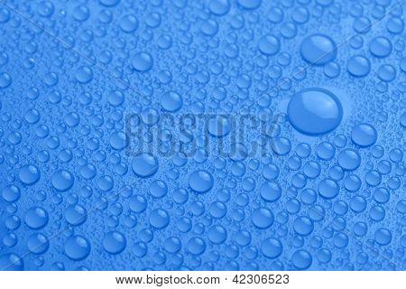Water Drops On Blue Background