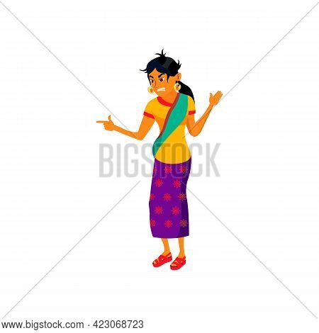 Angry Indian Woman Shouting And Commination Husband Cartoon Vector. Angry Indian Woman Shouting And 