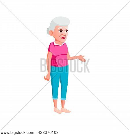 Panic Old Woman Lost In Town And Asking Way Cartoon Vector. Panic Old Woman Lost In Town And Asking 