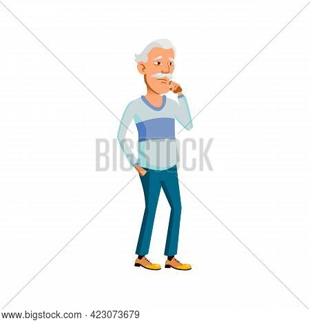 Asian Elderly Man Thinking About Problem Cartoon Vector. Asian Elderly Man Thinking About Problem Ch
