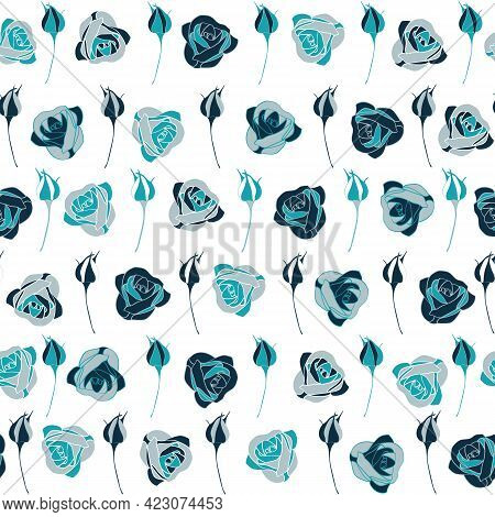 Modern Style Vector Seamless With Blue Roses. Perfect For Fabric, Scrap Booking, Wallpapers And Any 