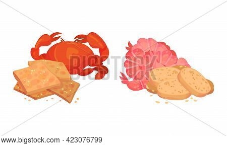 Flavored Crouton As Pieces Of Seasoned Rebaked Bread Vector Set