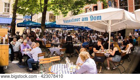 Original Bavarian Beer Garden In Munich - Munich, Germany - June 03, 2021