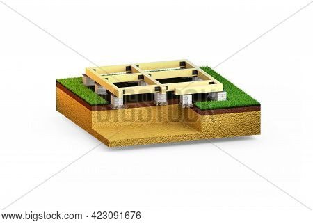 Individual Footing Foundation. Isolated Cg Industrial 3d Rendering