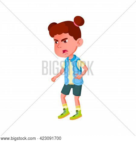 Vicious Preteen Girl Shouting On Pet Cartoon Vector. Vicious Preteen Girl Shouting On Pet Character.