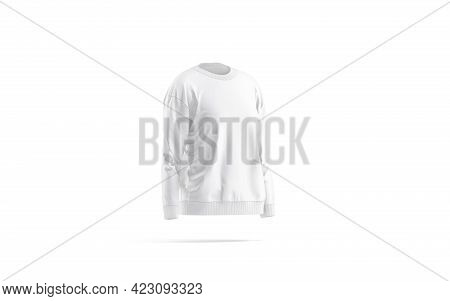 Blank White Women Sweatshirt Mock Up, Side View, 3d Rendering. Empty Long Crewneck Sweat Shirt Mocku