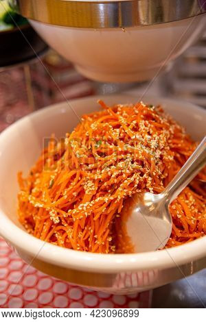 Spicy Korean Carrot With Spices In A Plate.