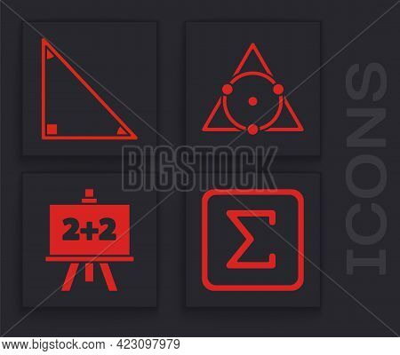 Set Sigma Symbol, Triangle Math, Triangle Math And Chalkboard Icon. Vector