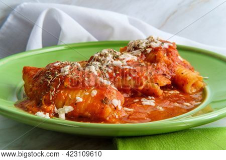 Italian Stuffed Conchiglioni Shell Pasta Baked In Marinara Tomato Sauce