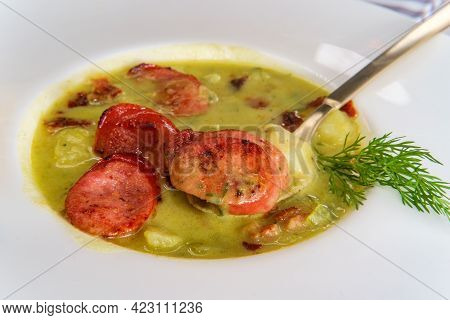Creamy Potato Bacon And Sausage Soup Also Called Kartoffelsuppe
