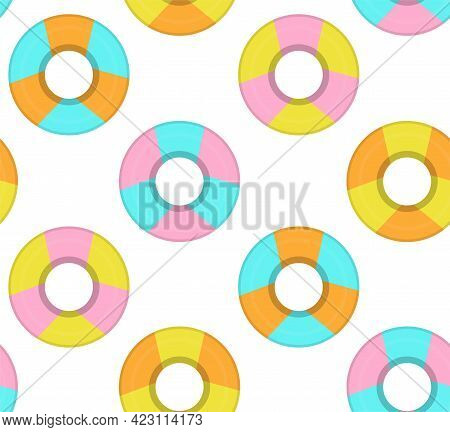 Seamless Vector Pattern With Colorful Floating Rings.