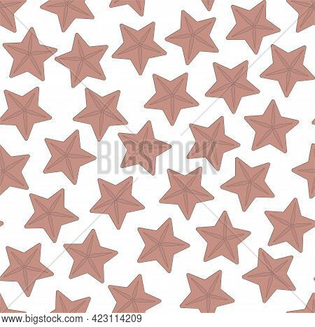 Seamless Vector Pattern With Starfish On White Background.