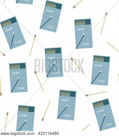 Seamless Vector Pattern With Box Of Matches And Fire. Perfect For Wallpaper, Background, Wrapping Pa
