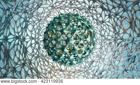 Abstract Scifi Hollow Spiky Orb On A Web Like Structure, 3d