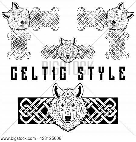 Set Of Banners In Celtic Style.banners With Animal Muzzle.