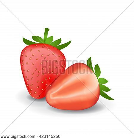 Strawberry Healthy Organic Fresh Fruit Summer Isolated Vector Illustration