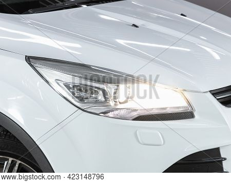 Novosibirsk, Russia - June 08, 2021: Ford Kuga, Detail Light Close Up Of On New Car. Exterior Detail