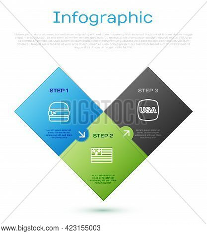 Set Line Burger, Usa Independence Day And American Flag. Business Infographic Template. Vector