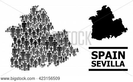 Map Of Sevilla Province For Demographics Propaganda. Vector Demographics Mosaic. Abstraction Map Of 