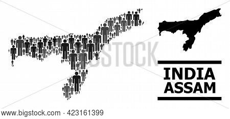 Map Of Assam State For Demographics Applications. Vector Demographics Collage. Composition Map Of As