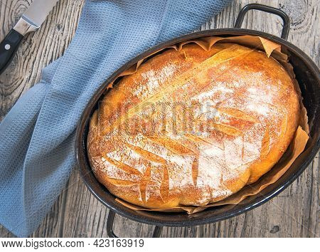 Freshly Baked Homemade Bread In The Bread Pan