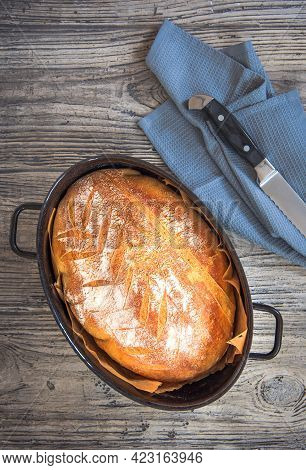 Freshly Baked Homemade Bread In The Bread Pan