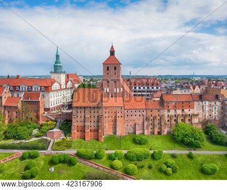 Grudziadz, Poland. Aerial View Of Historic Old Town