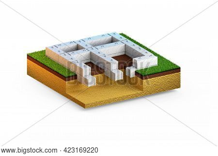 Precast Cement Panel Foundation - Isolated Digital Industrial 3d Illustration