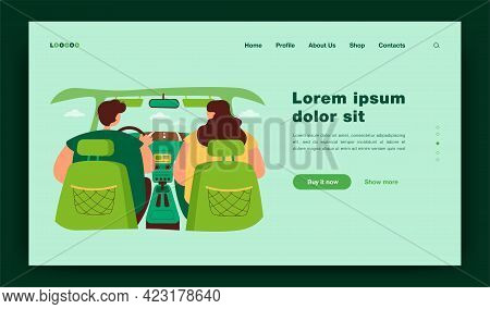 Back View Of Couple Inside Car Isolated Flat Vector Illustration. View From Backseat. Cartoon Driver