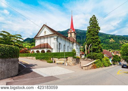 The Parish Of St. Mary Church In Weggis. Weggis Is A Town On The Northern Shore Of Lake Lucerne In T