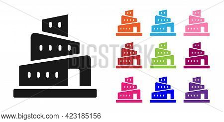 Black Babel Tower Bible Story Icon Isolated On White Background. Set Icons Colorful. Vector