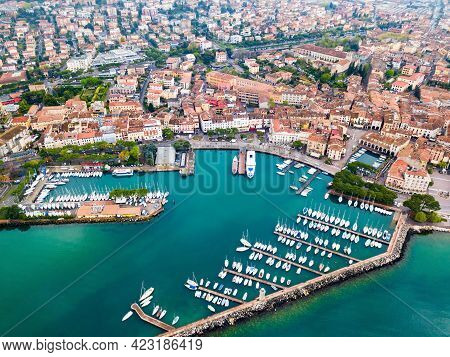 Desenzano Del Garda Harbor Aerial Panoramic View. Desenzano Is A Town On The Shore Of Lake Garda In 