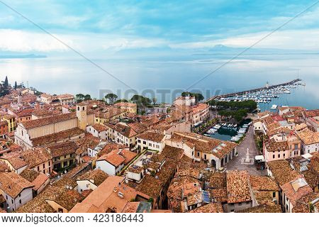 Desenzano Del Garda Port Aerial Panoramic View. Desenzano Is A Town On The Shore Of Lake Garda In Th