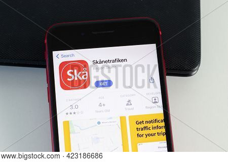 New York, Usa - 1 June 2021: Skanetrafiken Mobile App Logo On Phone Screen, Close-up Icon, Illustrat