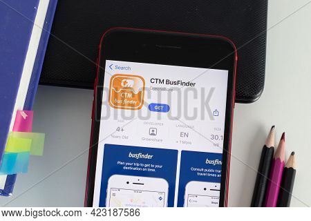 New York, Usa - 1 June 2021: Ctm Busfinder Mobile App Logo On Phone Screen, Close-up Icon, Illustrat