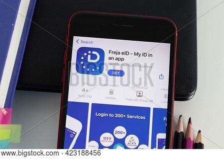 New York, Usa - 1 June 2021: Freja Eid Mobile App Logo On Phone Screen, Close-up Icon, Illustrative 