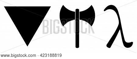 Set Of Various Lgbtq Movements Pride Symbols. Triangle, Labrys, Lambda Icons. Vector Illustration