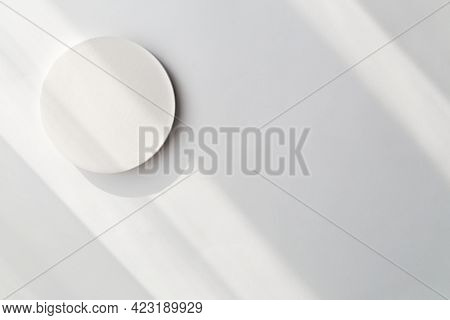Empty White Product Presentation Podium With Trendy Shadows. Abstract Minimal Empty Stage. Cosmetic,